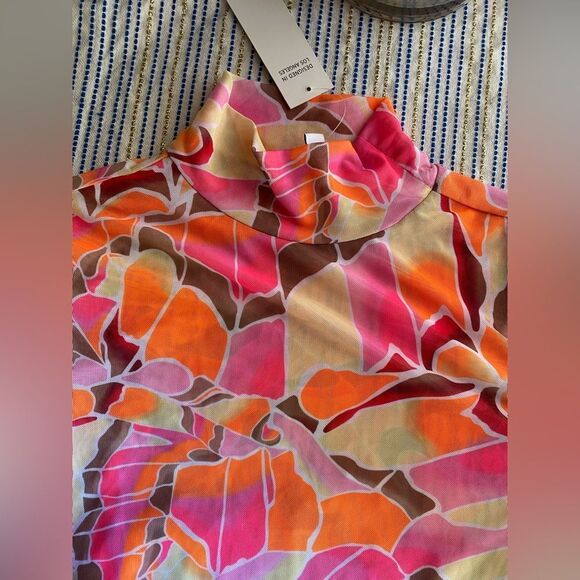 AFRM Zoe Mock Neck Mesh Top Pink Sheer Abstract Womens Size S/P - Picture 10 of 12